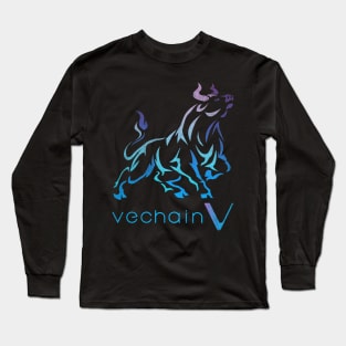 Vintage Bull Market Vechain VET Coin To The Moon Crypto Token Cryptocurrency Wallet Birthday Gift For Men Women Kids Long Sleeve T-Shirt